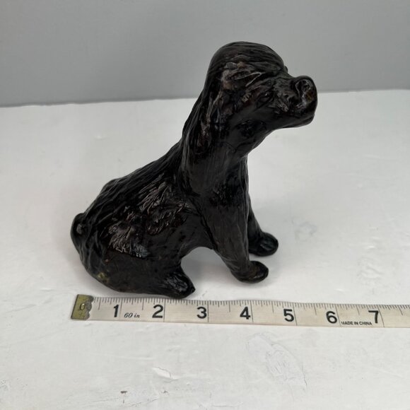 Handcrafted Dark Tan Leather Dog Figurine Sculpture Glass Eyes Spaniel? - Picture 8 of 10